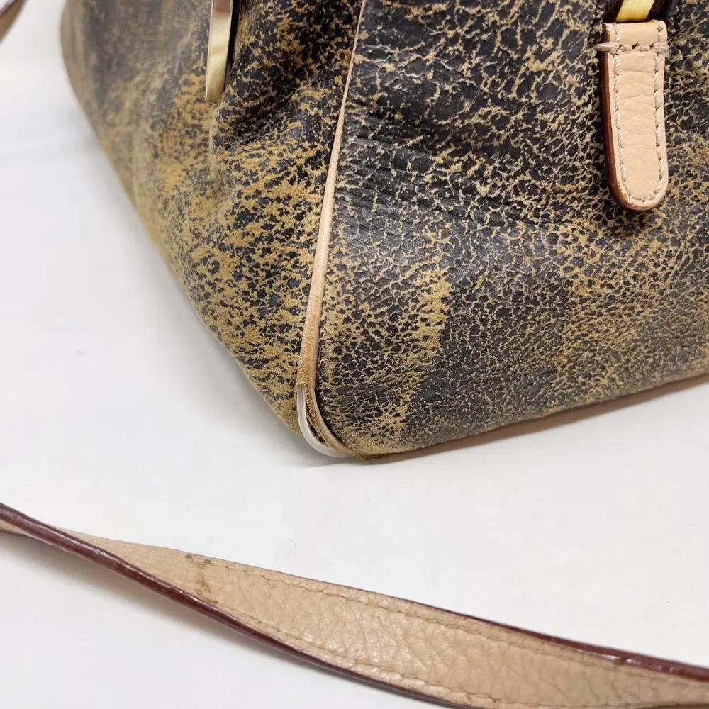 Michael Kors Brown Ultra Distressed Satchel Leather Bag Zip Top Crossbody Strap - Picture 8 of 16